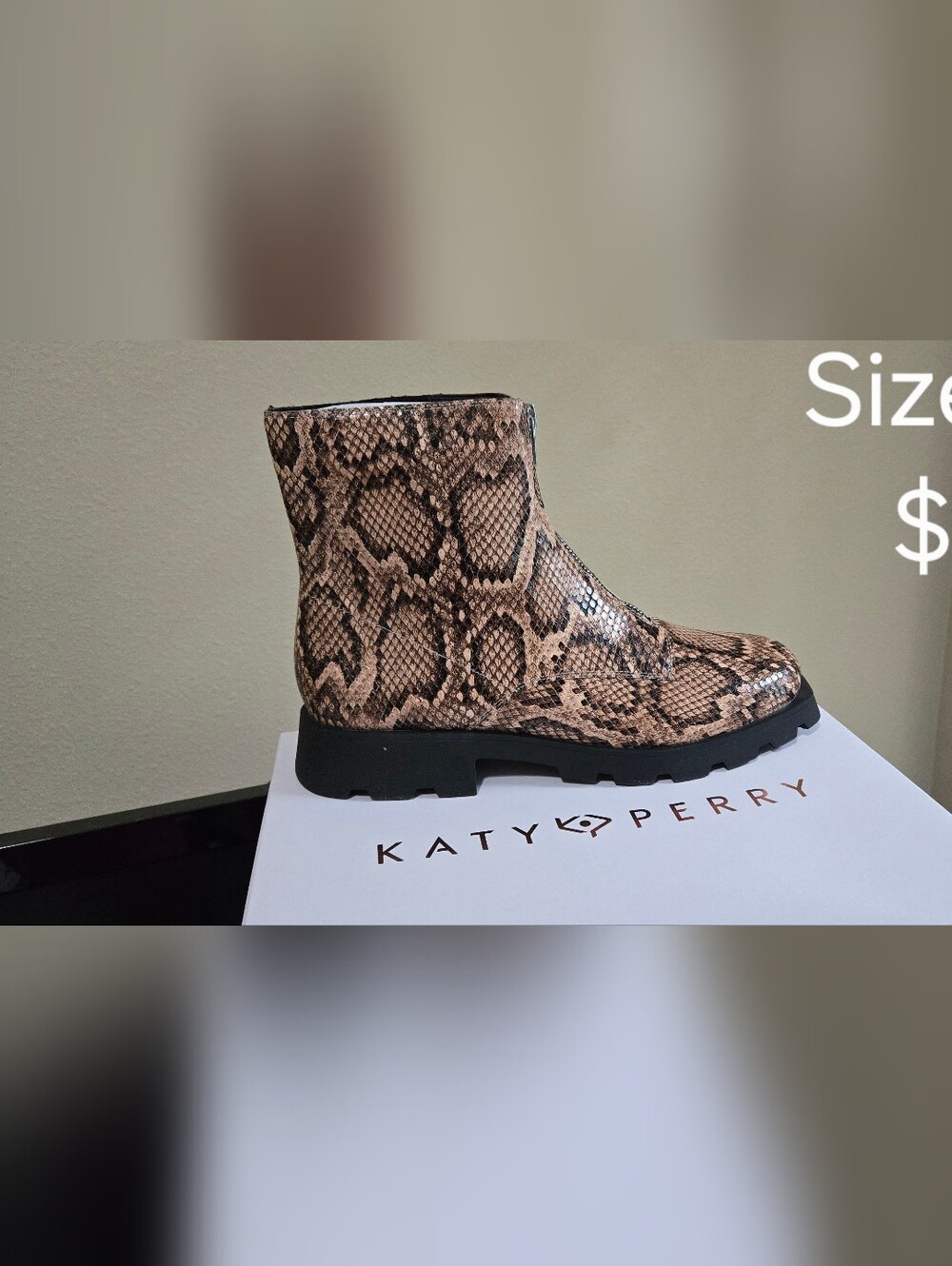 Katy Perry Collections Tan & Black Snake-Print Reptile Bootie